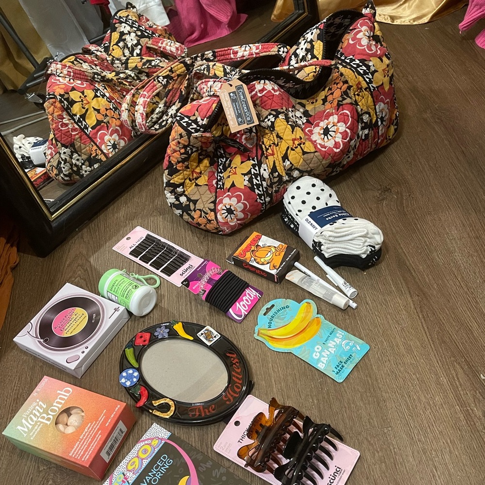 Small Vintage Vera Bradley Bittersweet Duffle Bundle ❤️💚💛 stuffed with goodies